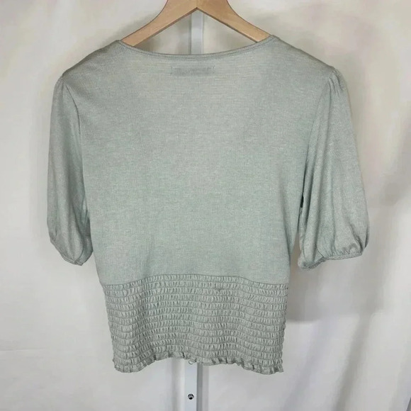Abercrombie & Fitch Size Small Knit Ruched Tie Top Green Short Sleeve Blouse - Picture 2 of 13